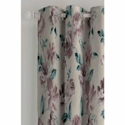 Alternative view of Catherine Lansfield Purple Painted Floral Lined Eyelet Curtains