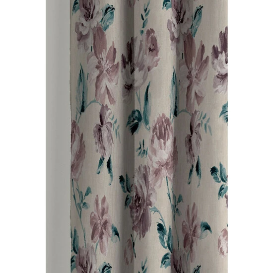 Catherine Lansfield Purple Painted Floral Lined Eyelet Curtains 3 Catherine Lansfield Purple Painted Floral Lined Eyelet Curtains - Image 3