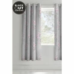 Catherine Lansfield Grey Canterbury Eyelet Blackout Curtains