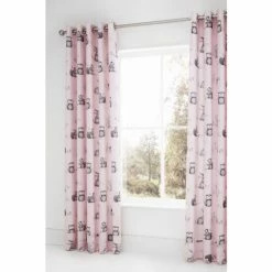 Catherine Lansfield Pink Woodland Friends Eyelet Curtains