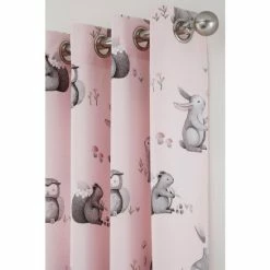 Alternative view of Catherine Lansfield Pink Woodland Friends Eyelet Curtains