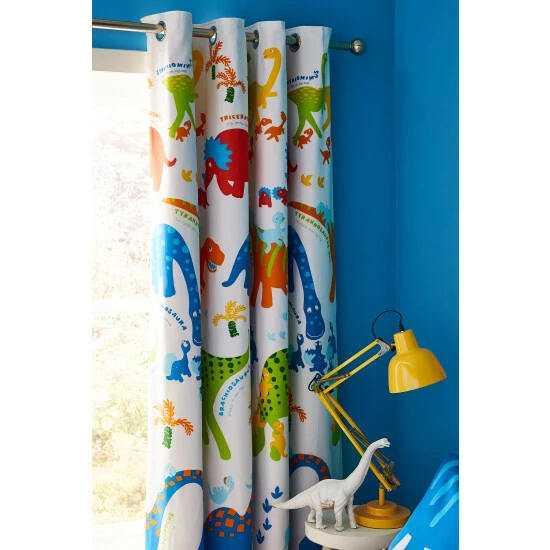 Catherine Lansfield White Dinosaw Blackout Eyelet Curtains 3 Catherine Lansfield White Dinosaw Blackout Eyelet Curtains - Image 3