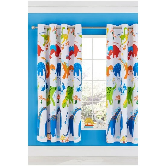 Catherine Lansfield White Dinosaw Blackout Eyelet Curtains 4 Catherine Lansfield White Dinosaw Blackout Eyelet Curtains - Image 4