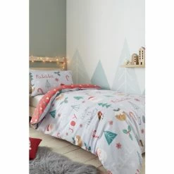 Catherine Lansfield Blue Fa La La Christmas Duvet Cover And Pillowcase Set