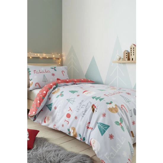 Catherine Lansfield Blue Fa La La Christmas Duvet Cover And Pillowcase Set 1 Catherine Lansfield Blue Fa La La Christmas Duvet Cover And Pillowcase Set