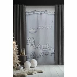 Catherine Lansfield Grey Santa's Roof Tops Single Panel Slot Header Curtain