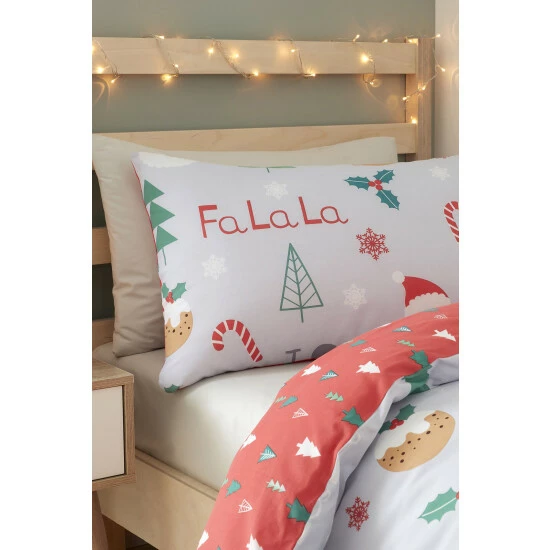 Catherine Lansfield Blue Fa La La Christmas Duvet Cover And Pillowcase Set 2 Catherine Lansfield Blue Fa La La Christmas Duvet Cover And Pillowcase Set - Image 2
