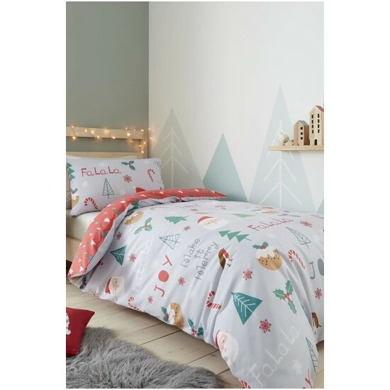 Catherine Lansfield Blue Fa La La Christmas Duvet Cover And Pillowcase Set 5 Catherine Lansfield Blue Fa La La Christmas Duvet Cover And Pillowcase Set - Image 5