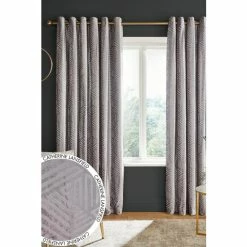 Catherine Lansfield Silver Geo Cut Velvet Lined Eyelet Curtains