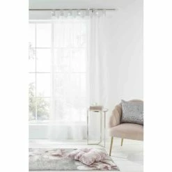 Catherine Lansfield White Diamanté Sparkle Voile Tab Top Sheer Panel Curtains