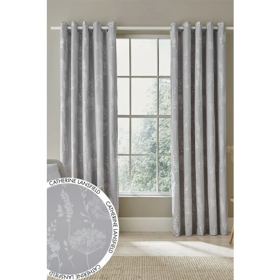 Catherine Lansfield Silver Meadowsweet Floral Jacquard Eyelet Lined Curtains 1 Catherine Lansfield Silver Meadowsweet Floral Jacquard Eyelet Lined Curtains