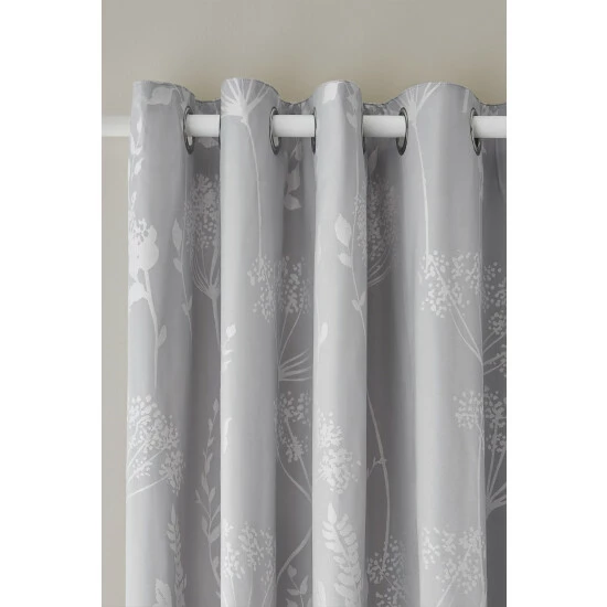 Catherine Lansfield Silver Meadowsweet Floral Jacquard Eyelet Lined Curtains 2 Catherine Lansfield Silver Meadowsweet Floral Jacquard Eyelet Lined Curtains - Image 2