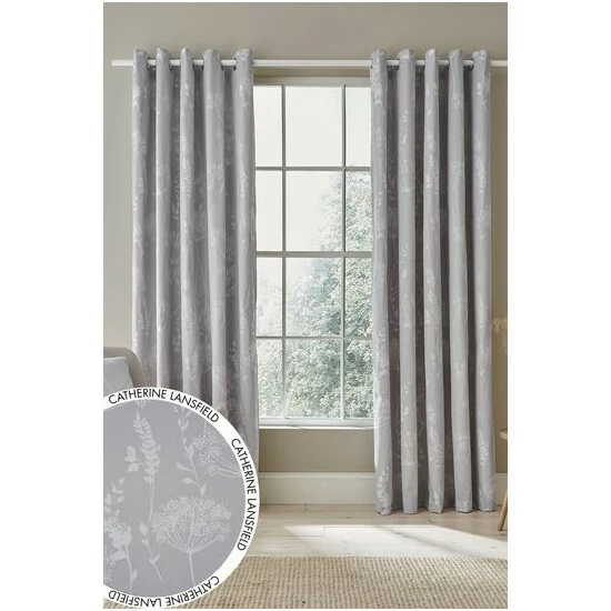 Catherine Lansfield Silver Meadowsweet Floral Jacquard Eyelet Lined Curtains 4 Catherine Lansfield Silver Meadowsweet Floral Jacquard Eyelet Lined Curtains - Image 4