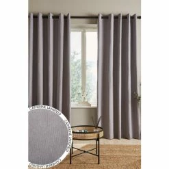 Catherine Lansfield Grey Cotton Chambray Lined Eyelet Curtains