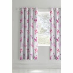 Catherine Lansfield Pink Butterfly Lined Eyelet Curtains