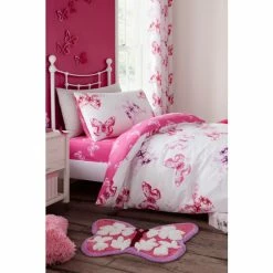 Alternative view of Catherine Lansfield Pink Butterfly Lined Eyelet Curtains