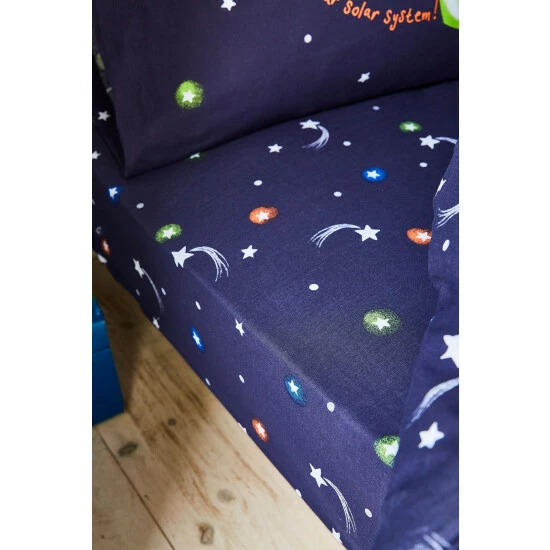 Catherine Lansfield Blue Kids Happy Space Fitted Sheet 1 Catherine Lansfield Blue Kids Happy Space Fitted Sheet