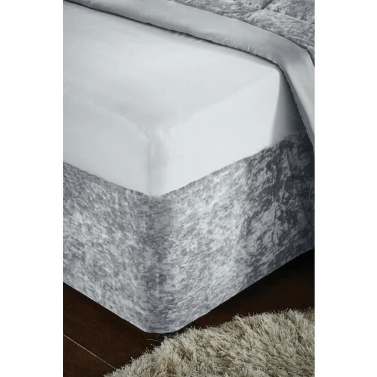 Catherine Lansfield Silver Crushed Velvet Divan Base Sheet 1 Catherine Lansfield Silver Crushed Velvet Divan Base Sheet