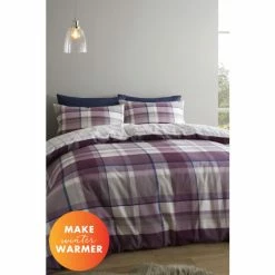 Catherine Lansfield Purple Brushed Check Reversible Duvet Cover And Pillowcase Set