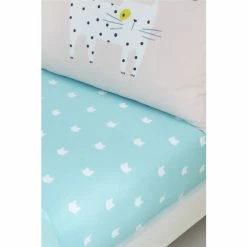 Catherine Lansfield Green Cute Cats Fitted Sheet