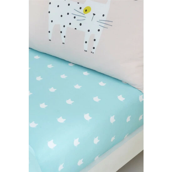 Catherine Lansfield Green Cute Cats Fitted Sheet 1 Catherine Lansfield Green Cute Cats Fitted Sheet