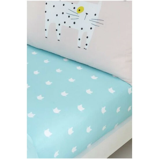 Catherine Lansfield Green Cute Cats Fitted Sheet 3 Catherine Lansfield Green Cute Cats Fitted Sheet - Image 3