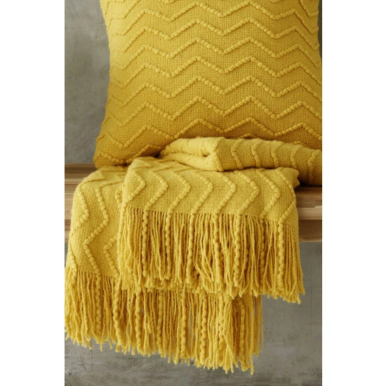 Catherine Lansfield Ochre Yellow Chevron Knit Throw 2 Catherine Lansfield Ochre Yellow Chevron Knit Throw - Image 2