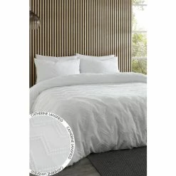 Catherine Lansfield White Chevron Clipped Jacquard Duvet Cover And Pillowcase Set