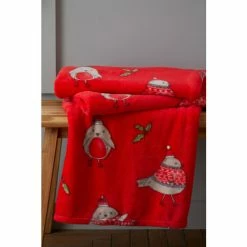 Catherine Lansfield Red Christmas Robins Warm And Cosy Fleece Throw