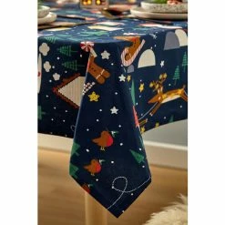 Alternative view of Catherine Lansfield Blue Santa's Christmas Wonderland Wipeable Table Cloth