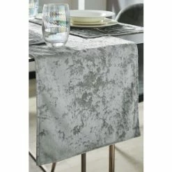 Catherine Lansfield Silver Grey Crushed Velvet Table Runner