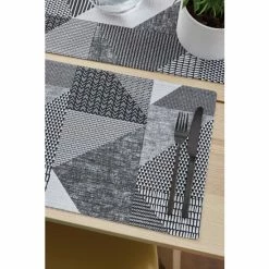 Catherine Lansfield Set Of 2 Grey Larsson Geo Wipeable Placemats