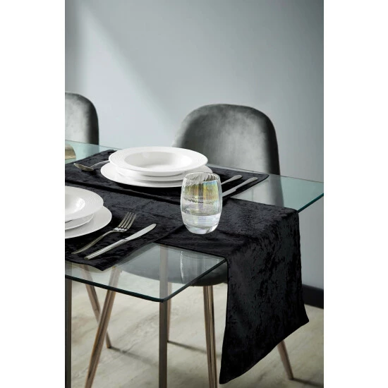 Catherine Lansfield Black Crushed Velvet Table Runner 2 Catherine Lansfield Black Crushed Velvet Table Runner - Image 2