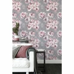 Catherine Lansfield Grey Dramatic Floral Wallpaper Wallpaper