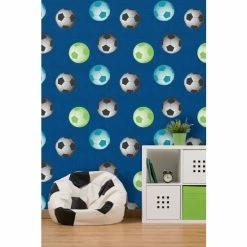 Catherine Lansfield Blue Football Wallpaper