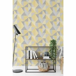 Catherine Lansfield Yellow Larsson Geo Wallpaper Wallpaper