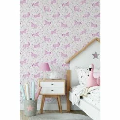 Catherine Lansfield Pink Folk Unicorn Wallpaper