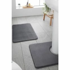 Catherine Lansfield Grey Anti-Bacterial Memory Foam Bath Mat And Pedestal Mat