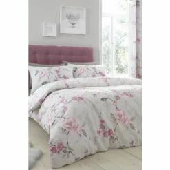 Catherine Lansfield Pink/Grey Floral Trail Duvet Cover And Pillowcase Set
