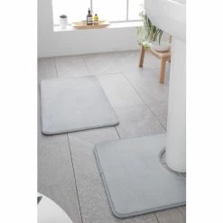 Catherine Lansfield Silver AntiBacterial Memory Foam Bath Mat And Pedestal Mat