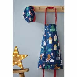 Catherine Lansfield Blue Santa's Christmas Wonderland Kids Matching Apron And Hat