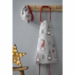 Catherine Lansfield Red Christmas Gnomes Kids Matching Apron And Hat