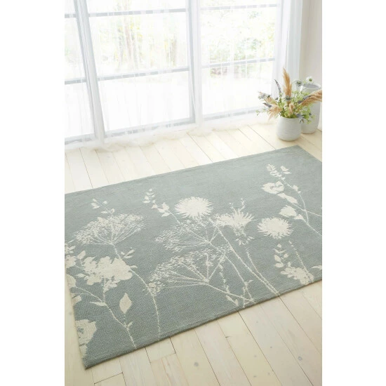 Catherine Lansfield Green Meadowsweet Floral Woven Rug 1 Catherine Lansfield Green Meadowsweet Floral Woven Rug