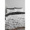 Catherine Lansfield Black Script Reversible Duvet Cover And Pillowcase Set