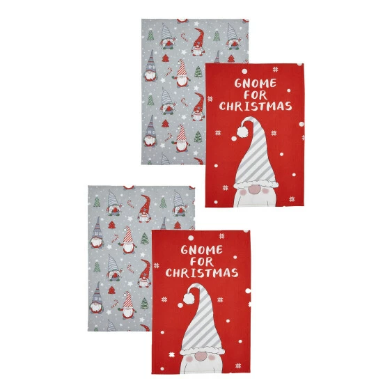Catherine Lansfield Set Of 4 Red Christmas Gnomes Cotton Tea Towels 3 Catherine Lansfield Set Of 4 Red Christmas Gnomes Cotton Tea Towels - Image 3