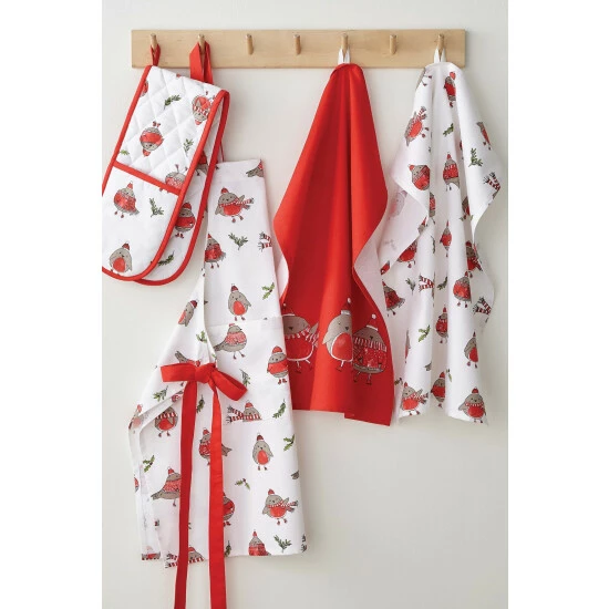 Catherine Lansfield Set Of 4 Red Christmas Robins Tea Towels 2 Catherine Lansfield Set Of 4 Red Christmas Robins Tea Towels - Image 2