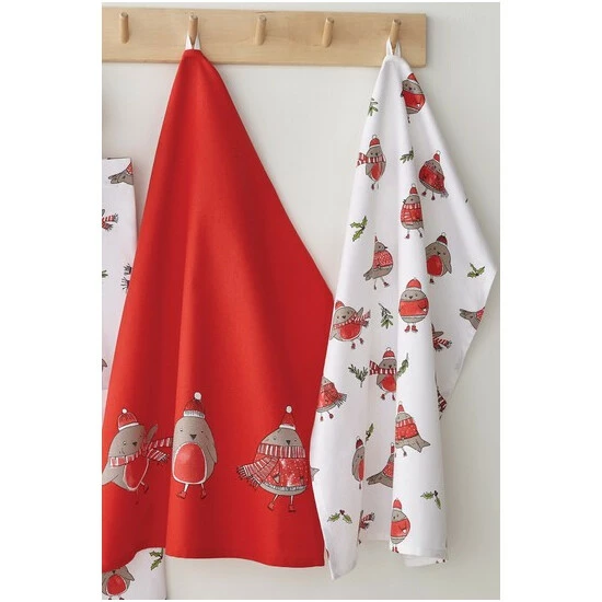 Catherine Lansfield Set Of 4 Red Christmas Robins Tea Towels 4 Catherine Lansfield Set Of 4 Red Christmas Robins Tea Towels - Image 4