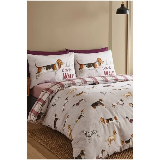 Clearance sale Catherine Lansfield Natural Country Dogs Duvet Cover And