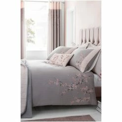 Catherine Lansfield Pink Embroidered Blossom Duvet Cover And Pillowcase Set