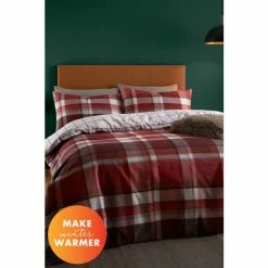 Catherine Lansfield Red Brushed Check Reversible Duvet Cover And Pillowcase Set